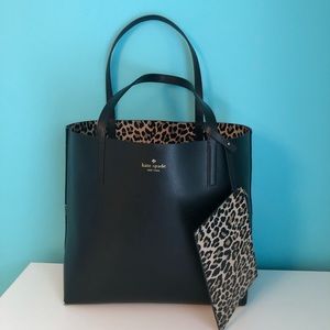 ♠️Kate Spade Large Leather Leopard Reversible Tote